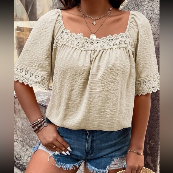 Plus size lace trim square neck blouse - Picture 14 of 16